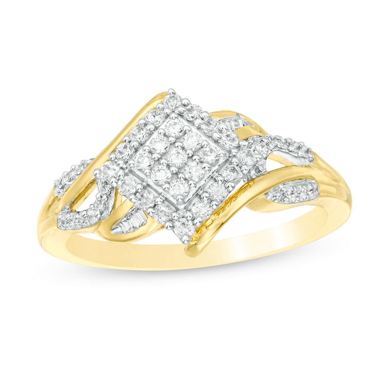 1/3 CT. T.W. Composite Diamond Tilted Square Bypass Ring in 10K Gold
