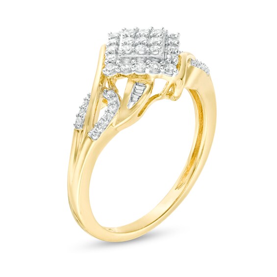 1/3 CT. T.w. Composite Diamond Tilted Square Bypass Ring in 10K Gold