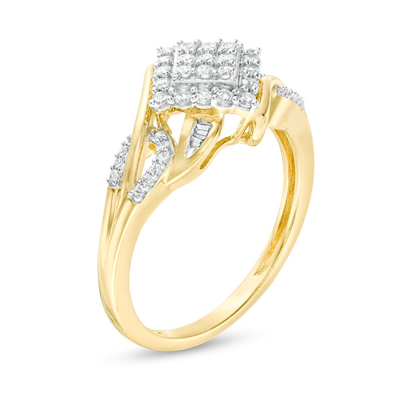 Main Image 3 of 1/3 CT. T.W. Composite Diamond Tilted Square Bypass Ring in 10K Gold