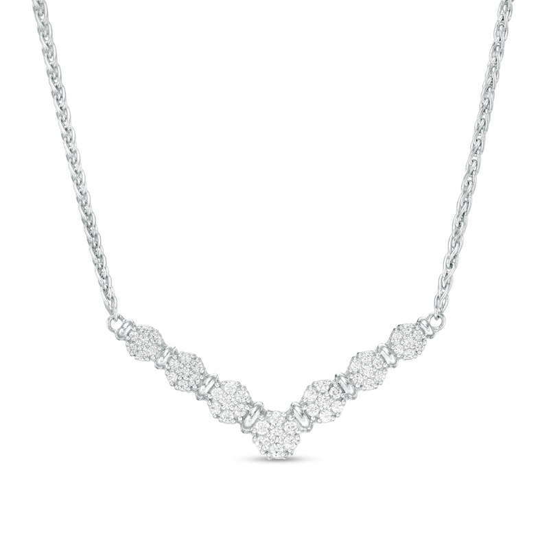 Main Image 1 of 1/2 CT. T.W. Composite Diamond Chevron Necklace in 10K White Gold