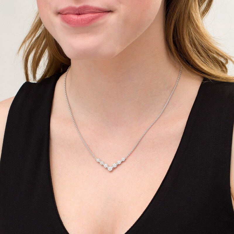 Main Image 2 of 1/2 CT. T.W. Composite Diamond Chevron Necklace in 10K White Gold