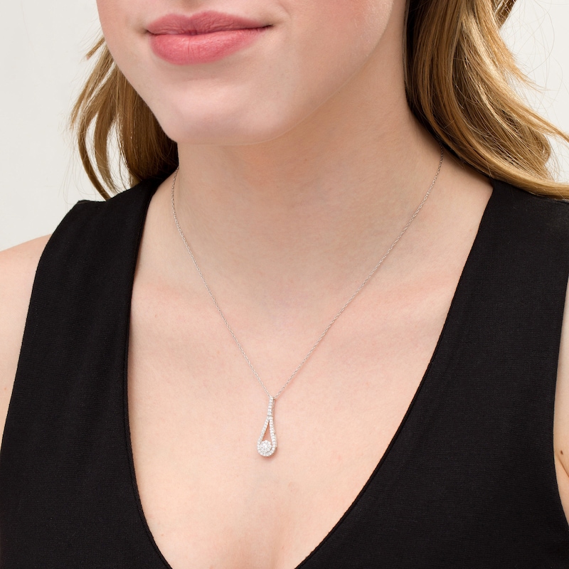 Main Image 2 of 1/2 CT. T.W. Composite Diamond Frame Teardrop Pendant in 10K White Gold