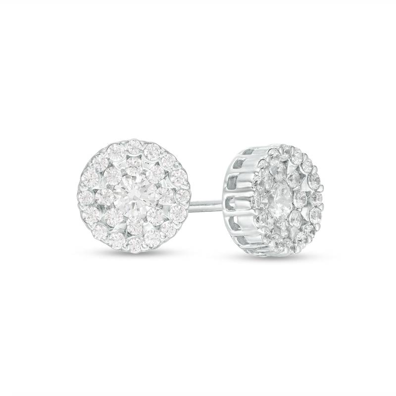 Main Image 1 of 3/4 CT. T.W. Diamond Double Frame Stud Earrings in 10K White Gold
