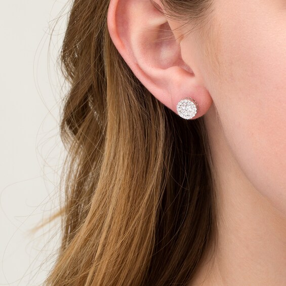 3/4 CT. T.w. Diamond Double Frame Stud Earrings in 10K White Gold