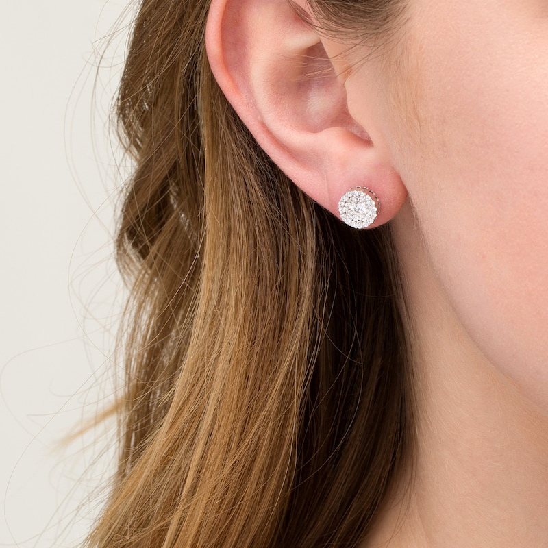 Main Image 2 of 3/4 CT. T.W. Diamond Double Frame Stud Earrings in 10K White Gold