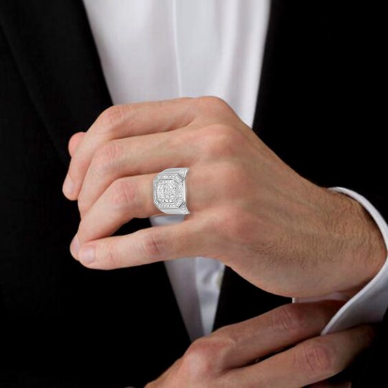 Men's 2 CT. T.W. Composite Diamond Octagon Ring in 10K White Gold - Size 10 Men's 2 CT. T.W. Composite Diamond Octagon Ring in 10K White Gold - Size 10