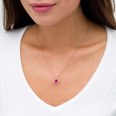 Jewel Zone US Pear Cut Simulated Ruby Pendant & Chain in 14k Gold Over Sterling Silver 1.5 Cttw Jewel Zone US Pear Cut Simulated Ruby Pendant & Chain in 14k Gold Over Sterling Silver 1.5 Cttw