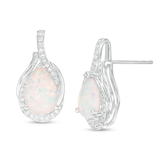 Pear-Shaped Lab-Created Opal and White Sapphire Teardrop Earrings in Sterling Silver