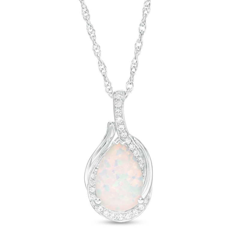 Pear-Shaped Lab-Created Opal and White Sapphire Teardrop Pendant in ...