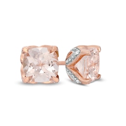 6.0mm Cushion-Cut Morganite and Diamond Accent Stud Earrings in 10K Rose Gold