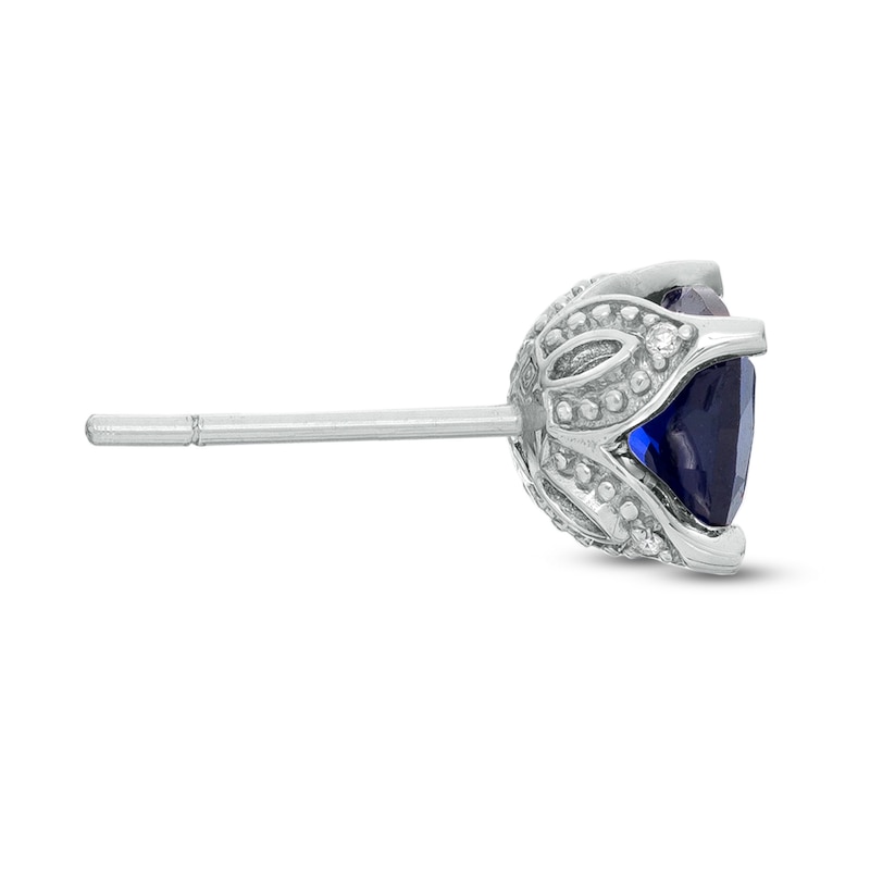6.0mm Cushion-Cut Lab-Created Blue Sapphire and Diamond Accent Stud Earrings in 10K White Gold