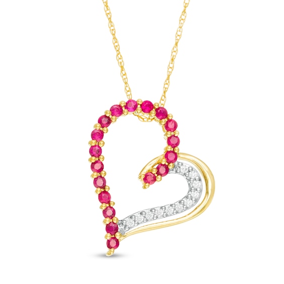 Ruby and 1/20 CT. T.w. Diamond Tilted Heart Pendant in 10K Gold