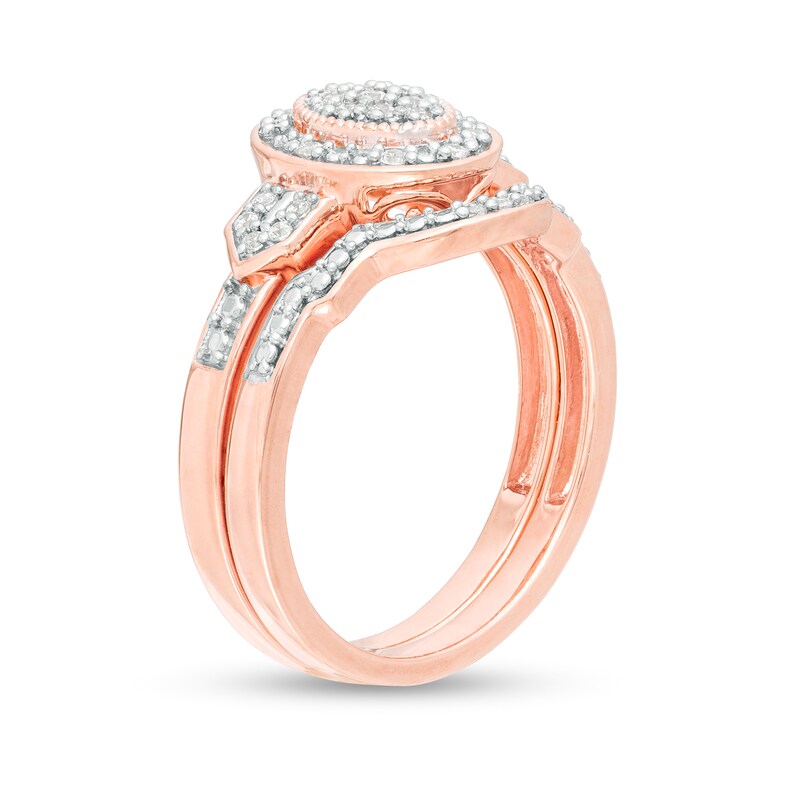 1/5 CT. T.W. Composite Diamond Oval Frame Vintage-Style Bridal Set in Sterling Silver with 14K Rose Gold Plate