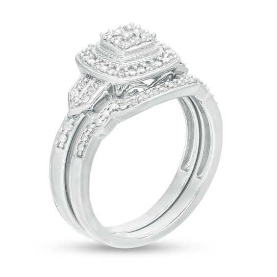 1/5 CT. T.W. Composite Diamond Cushion Frame Vintage-Style Bridal Set in Sterling Silver 1/5 CT. T.W. Composite Diamond Cushion Frame Vintage-Style Bridal Set in Sterling Silver