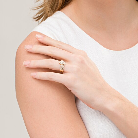 1/5 CT. T.w. Composite Diamond Marquise Frame Bridal Set in Sterling Silver with 14K Gold Plate