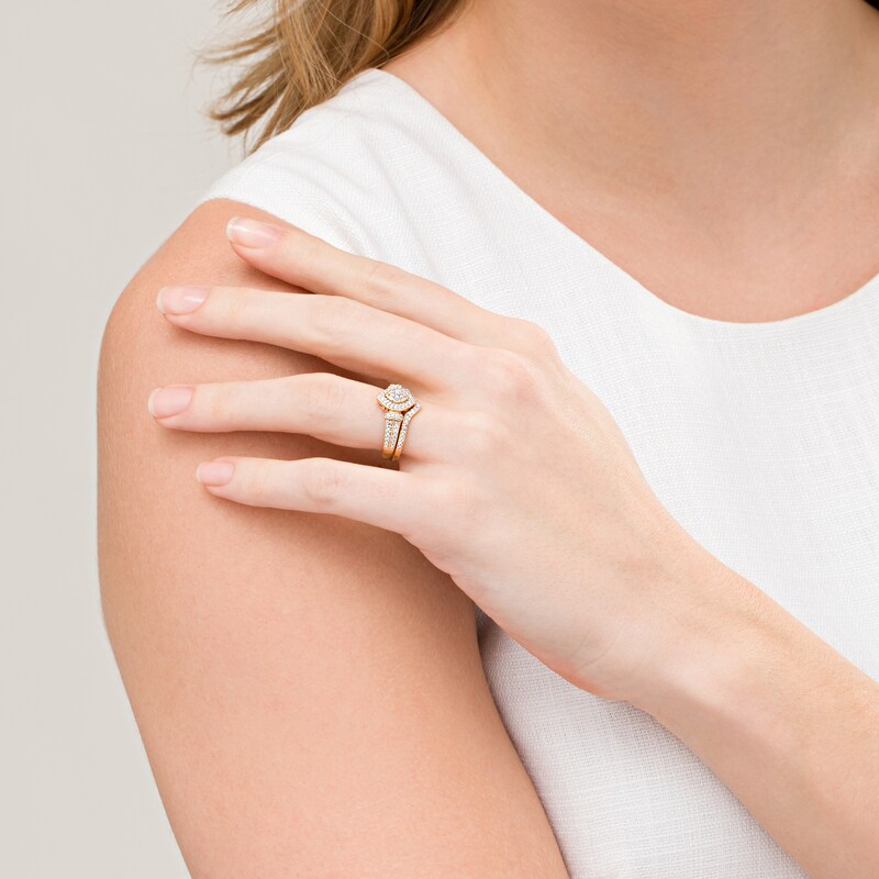 Main Image 2 of 1/5 CT. T.W. Composite Diamond Marquise Frame Bridal Set in Sterling Silver with 14K Gold Plate