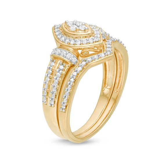 1/5 CT. T.w. Composite Diamond Marquise Frame Bridal Set in Sterling Silver with 14K Gold Plate