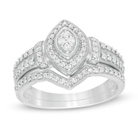 1/5 CT. T.W. Composite Diamond Marquise Frame Bridal Set in Sterling Silver 1/5 CT. T.W. Composite Diamond Marquise Frame Bridal Set in Sterling Silver