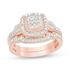 Thumbnail Image 0 of 1/5 CT. T.W. Composite Diamond Cushion Frame Vintage-Style Bridal Set in Sterling Silver with 14K Rose Gold Plate
