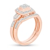 Thumbnail Image 2 of 1/5 CT. T.W. Composite Diamond Cushion Frame Vintage-Style Bridal Set in Sterling Silver with 14K Rose Gold Plate