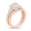 Thumbnail Image 3 of 1/5 CT. T.W. Composite Diamond Cushion Frame Vintage-Style Bridal Set in Sterling Silver with 14K Rose Gold Plate