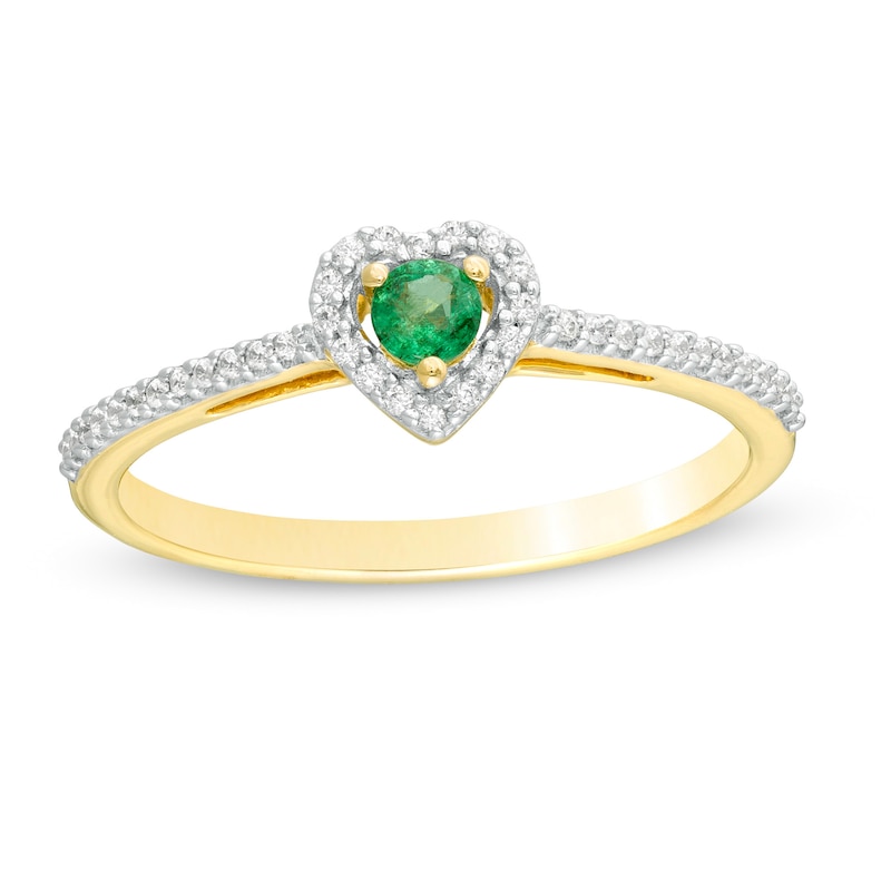Main Image 1 of Emerald and 1/8 CT. T.W. Diamond Heart Frame Ring in 10K Gold