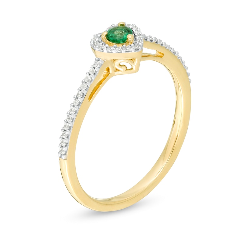 Main Image 3 of Emerald and 1/8 CT. T.W. Diamond Heart Frame Ring in 10K Gold