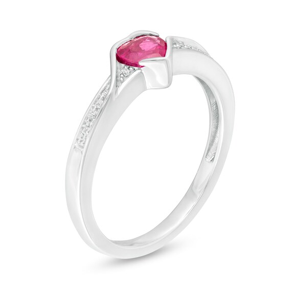 5.0mm Heart-Shaped Ruby and Diamond Accent Bypass Frame Ring in 10K White Gold 5.0mm Heart-Shaped Ruby and Diamond Accent Bypass Frame Ring in 10K White Gold