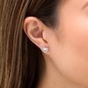 Thumbnail Image 2 of 5.0mm Aquamarine and 1/8 CT. T.W. Diamond Frame Heart Stud Earrings in 10K White Gold