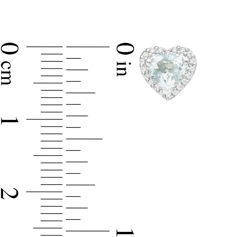 Main Image 3 of 5.0mm Aquamarine and 1/8 CT. T.W. Diamond Frame Heart Stud Earrings in 10K White Gold