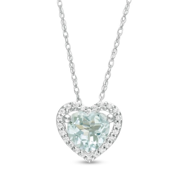 6.0mm Aquamarine and 1/15 CT. T.W. Diamond Heart Pendant in 10K White