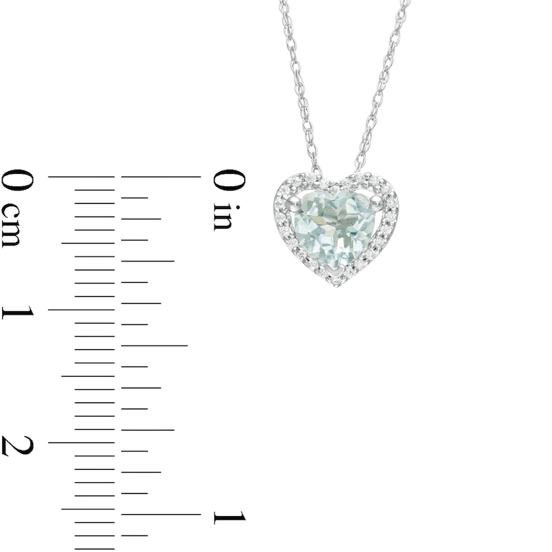 Main Image 3 of 6.0mm Aquamarine and 1/15 CT. T.W. Diamond Heart Pendant in 10K White Gold