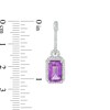 Thumbnail Image 2 of Elongated Emerald-Cut Amethyst and White Topaz Frame Doorknocker Drop Earrings in Sterling Silver