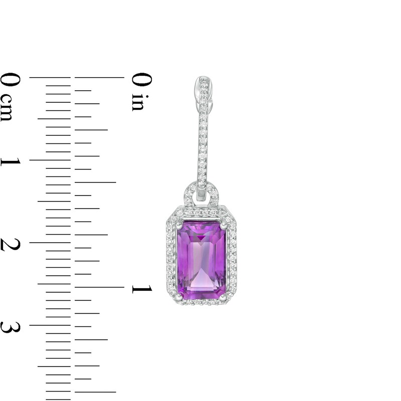 Elongated Emerald-Cut Amethyst and White Topaz Frame Doorknocker Drop Earrings in Sterling Silver