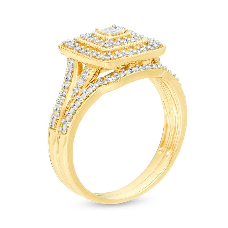 Main Image 3 of 1/5 CT. T.W. Diamond Double Square Frame Vintage-Style Bridal Set in Sterling Silver with 14K Gold Plate