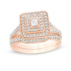 Thumbnail Image 1 of 1/5 CT. T.W. Diamond Double Square Frame Vintage-Style Bridal Set in Sterling Silver with 14K Rose Gold Plate