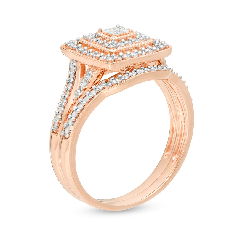 Main Image 3 of 1/5 CT. T.W. Diamond Double Square Frame Vintage-Style Bridal Set in Sterling Silver with 14K Rose Gold Plate