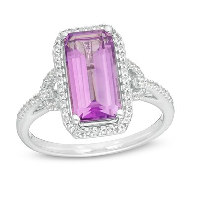 Romantic Gift Emerald Cut Rainbow & White Topaz & Amethyst Gemstone Silver Ring Romantic Gift Emerald Cut Rainbow & White Topaz & Amethyst Gemstone Silver Ring