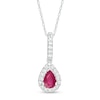 Thumbnail Image 0 of Pear-Shaped Ruby and 1/8 CT. T.W. Diamond Teardrop Pendant in 10K White Gold