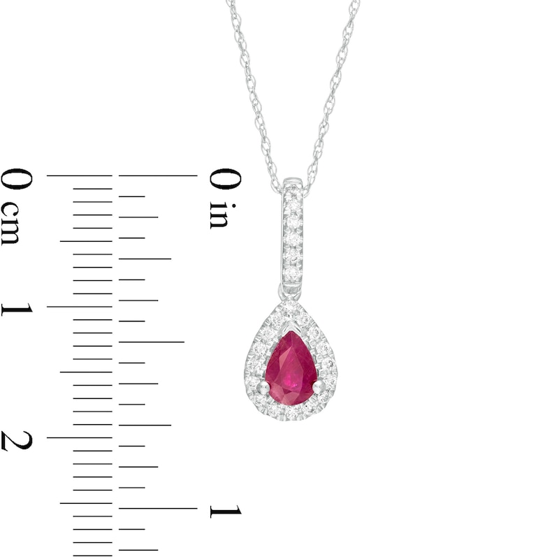 Pear-Shaped Ruby and 1/8 CT. T.W. Diamond Teardrop Pendant in 10K White Gold