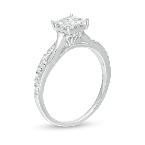 1/2 CT. T.w. Princess-Cut Quad Diamond Twist Shank Engagement Ring in 14K White Gold
