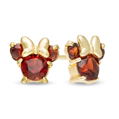 Gemstar Jewellery Pure 925 Silver 14k Yellow Gold Filled Minnie Mouse Bow Earrings With Round Red Garnet 
