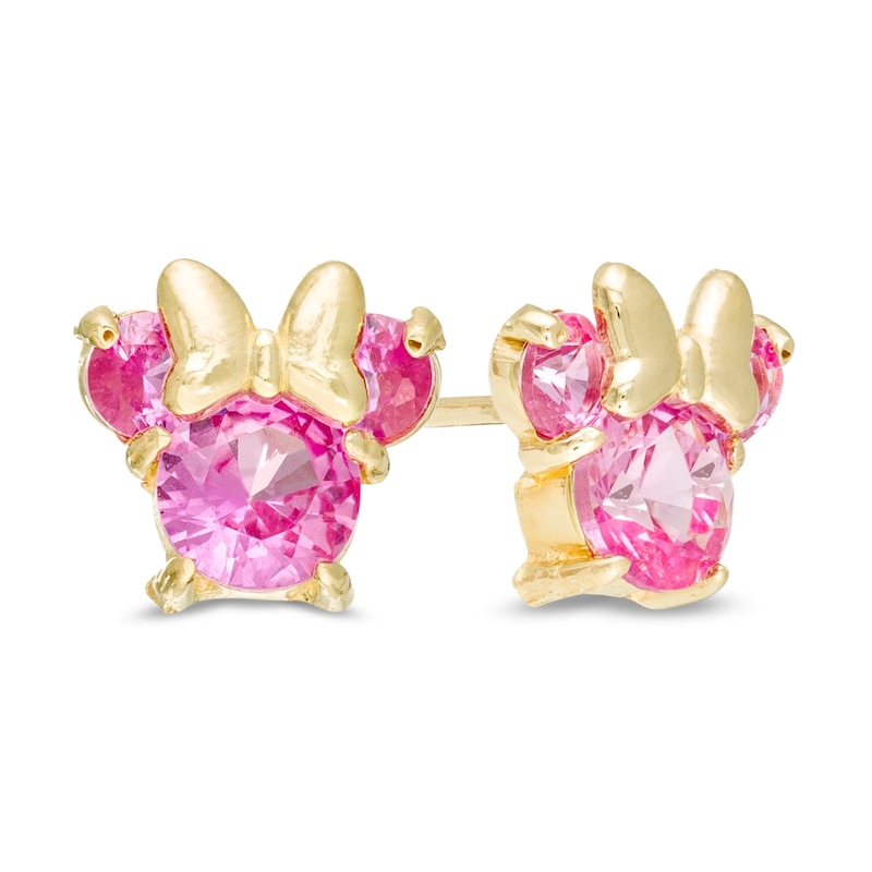Main Image 1 of Child's Disney Twinkle Minnie Mouse 4.0mm Lab-Created Pink Sapphire Stud Earrings in 14K Gold
