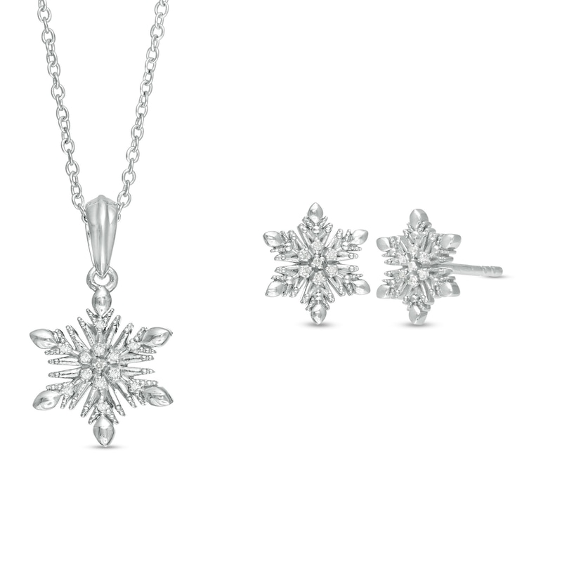 Main Image 1 of Child's Disney Twinkle 1/20 CT. T.W. Diamond Snowflake Pendant and Stud Earrings Set in Sterling Silver