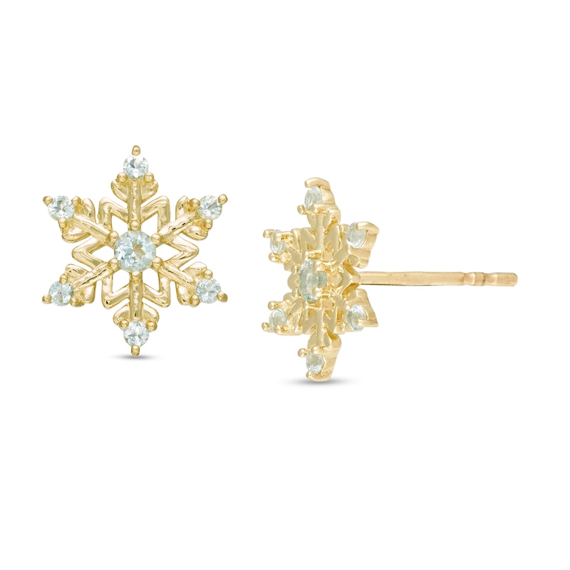 Main Image 1 of Child's Disney Twinkle Aquamarine Snowflake Stud Earrings in 14K Gold