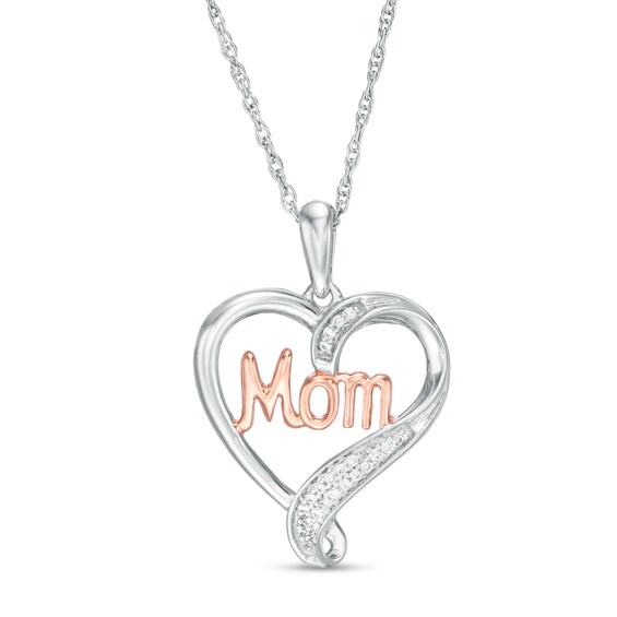 1/20 CT. T.w. Diamond and Cursive Mom Loop Heart Pendant in Sterling Silver and 10K Rose Gold