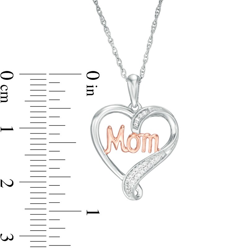 Main Image 3 of 1/20 CT. T.W. Diamond and Cursive "Mom" Loop Heart Pendant in Sterling Silver and 10K Rose Gold