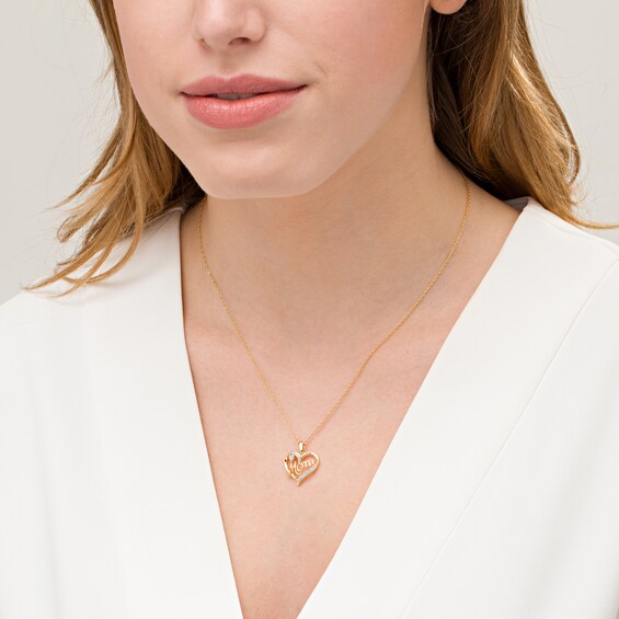 1/20 CT. T.w. Diamond Heart Mom Pendant in 10K Gold