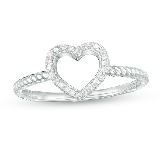 1/20 CT. T.W. Diamond Heart Outline Rope Shank Ring in Sterling Silver 1/20 CT. T.W. Diamond Heart Outline Rope Shank Ring in Sterling Silver