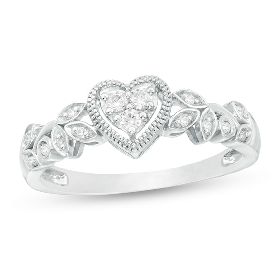 1/8 CT. T.w. Diamond Heart Frame Filigree Vintage-Style Promise Ring in Sterling Silver